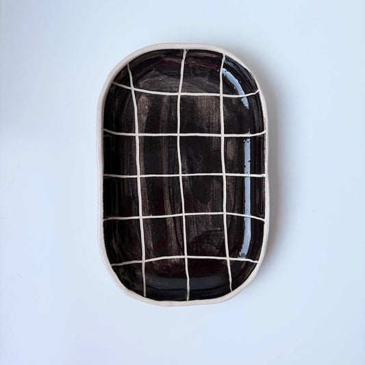 Plato de cerámica rayado - Para postre, tartas o bollería